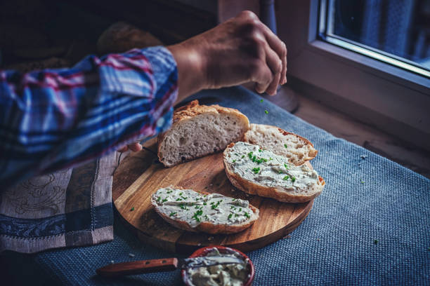 istock Homemade Bread with Fresh Cream Cheese with Chives 937896392