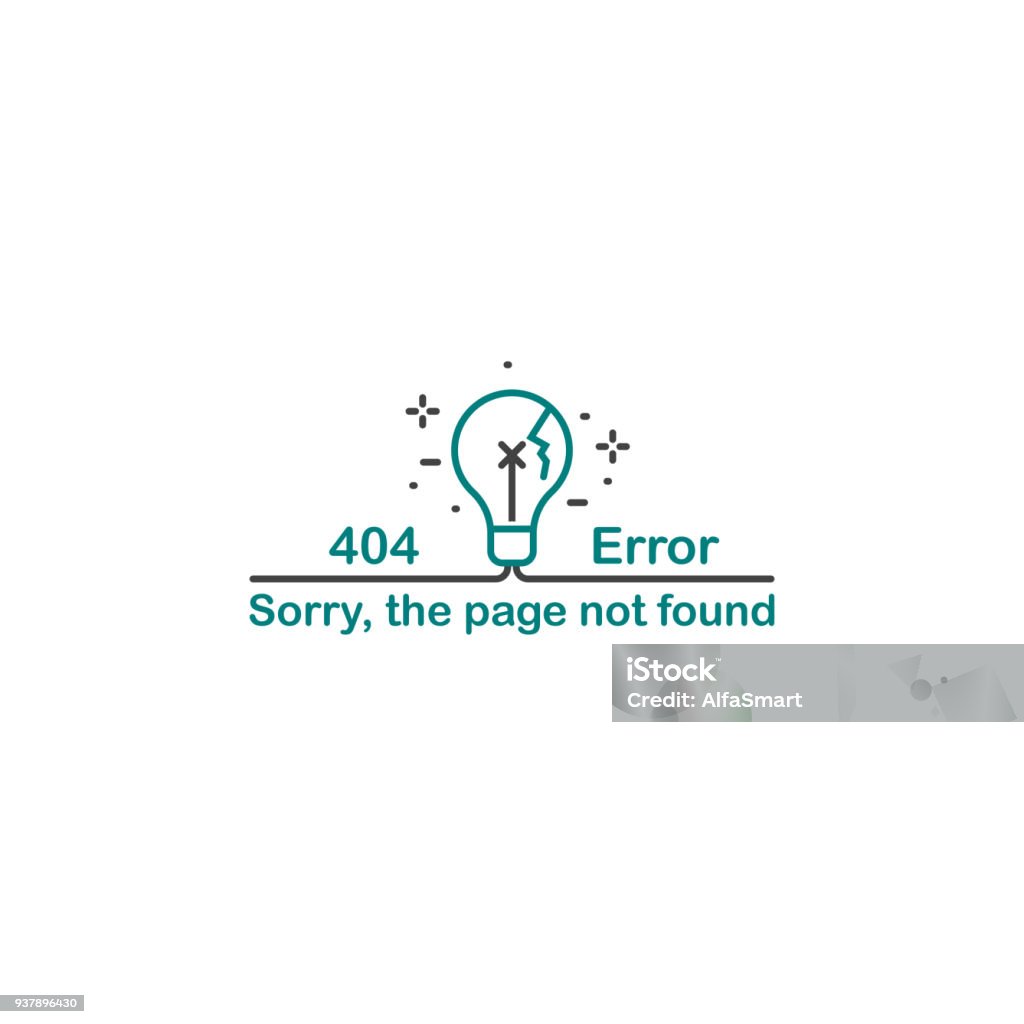 Vector illustration of error 404 page not found concept wilth lightbulb Not Found - Error Message stock vector