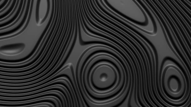 istock Stylish black colored background with flowing lines. Abstract topographic map contour background. Black stripe pattern background. Smoothly illuminated plastic texture, 3d render illustration. 937899206
