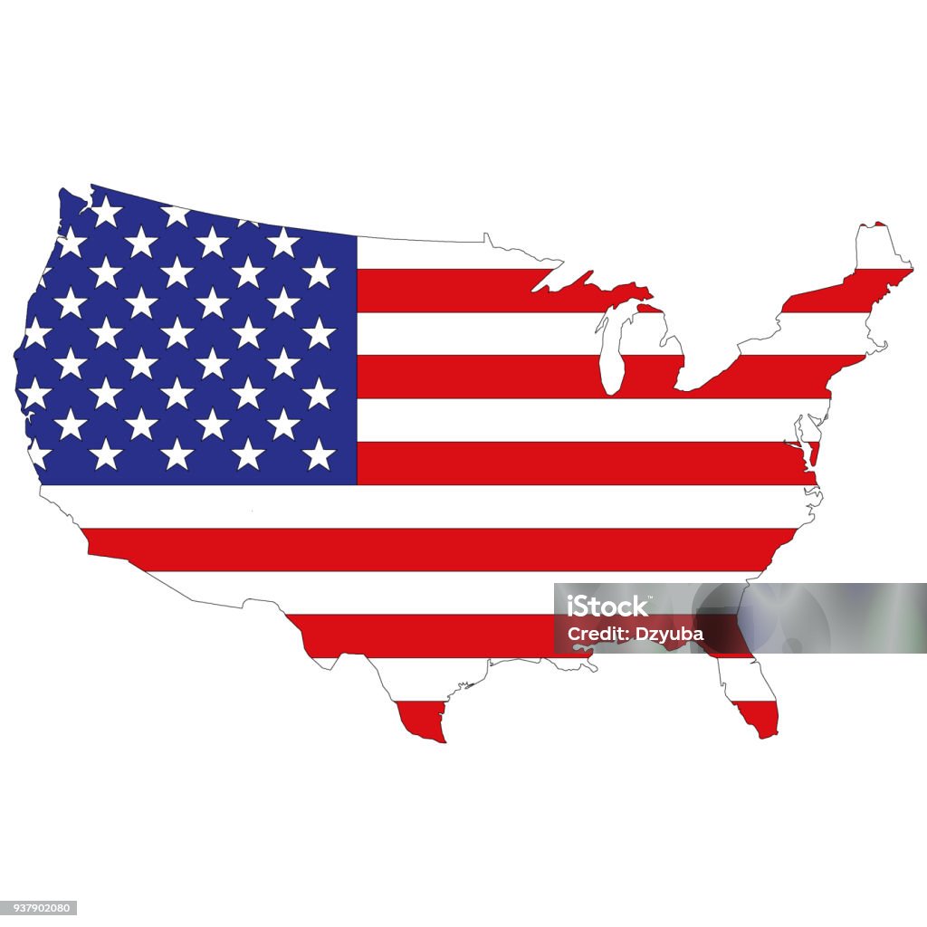 Silhouette map of the United States of America Silhouette map of the United States of America in the state the stars and stripes. Vector illustration. USA stock vector