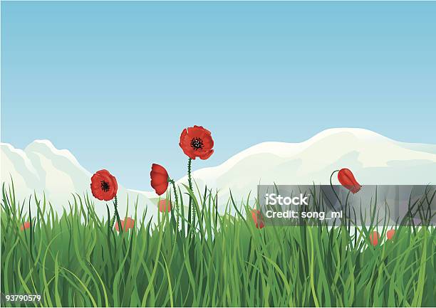 Spring At Mountains Stock Illustration - Download Image Now - Agricultural Field, Beauty In Nature, Blue