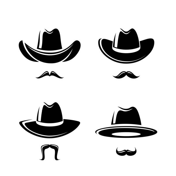 zestaw kowbojskich kapeluszy. wektor - cowboy rodeo wild west bull stock illustrations