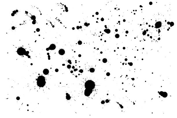 símbolos de gota de tinta aislados sobre fondo blanco - ink spatter fotografías e imágenes de stock