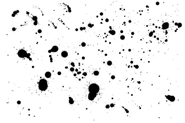 ink drop splats isolated on white background - blob black splattered spotted imagens e fotografias de stock