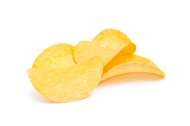 istock Salted potato chips isolated on white background 937917456