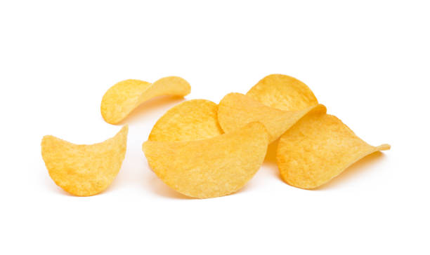 istock Salted potato chips isolated on white background 937917566