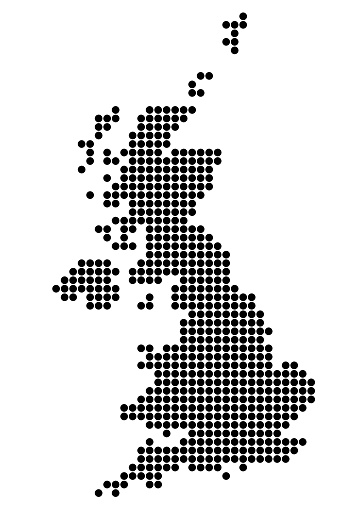Map Of Great Britain. Silhouette of great Britain is made up of round dots. Original abstract vector illustration.
