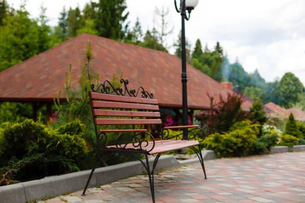 empty benches in the beautiful mountain place