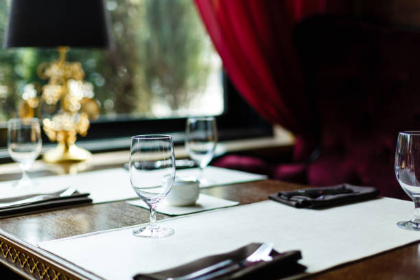 istock Glasses wine on table in sushi restaurant Serving in the restaurant on the table 937933258
