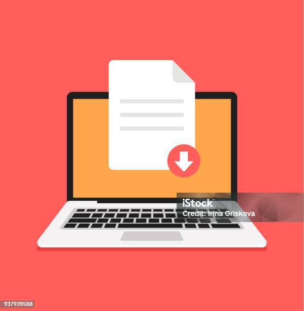 Download Document File Pdf Zip Sheet Button Computer Laptop Pc Downloading Element Concept Stock Illustration - Download Image Now