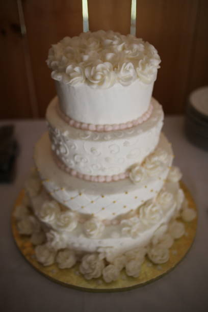 istock Simple White Wedding Cake in a Wood Rustic Barn 937942378