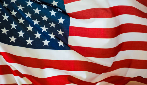 istock Closeup of ruffled American flag 937946358