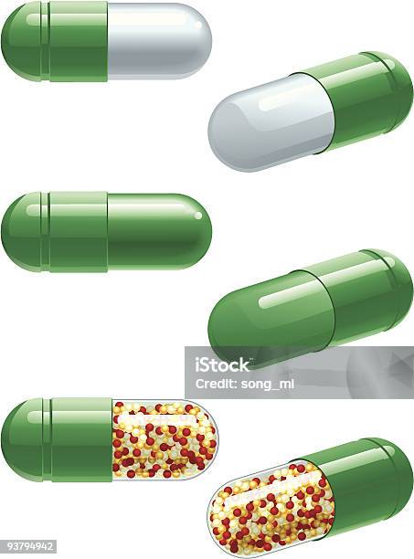 Satz Von Medizinischen Kapseln Stock Vektor Art und mehr Bilder von Antibiotikum - Antibiotikum, Bunt - Farbton, ClipArt