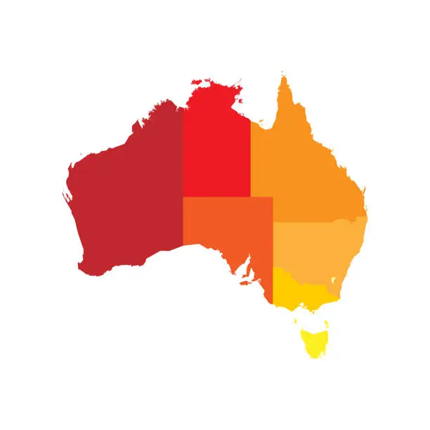 Vector illustration of Simplified map of Australia divided into states and territories. Blank flat vector map