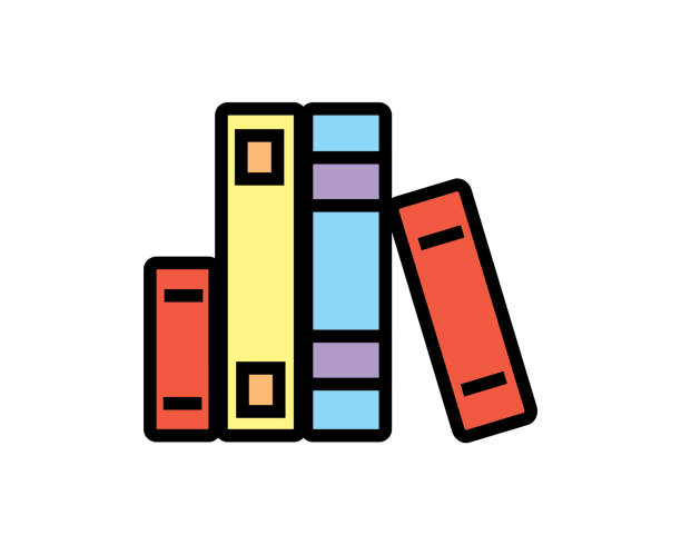 stack-symbol gestaltung buchillustration, cartoon-design-stil - book titles shelf library stock-grafiken, -clipart, -cartoons und -symbole