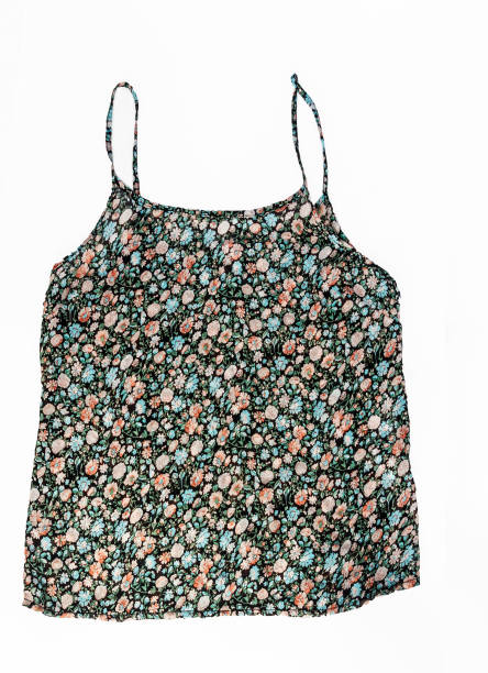 istock Colored sleeveless shirts with a trendy floral pattern, isolated on a white background 937965832