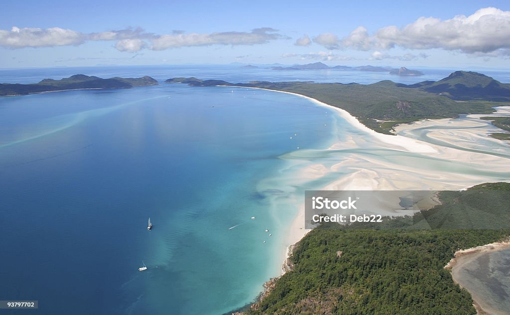 Aerial view of Whitehaven Beach on Whitsunday Island, Australia.  Aerial View Stock Photo