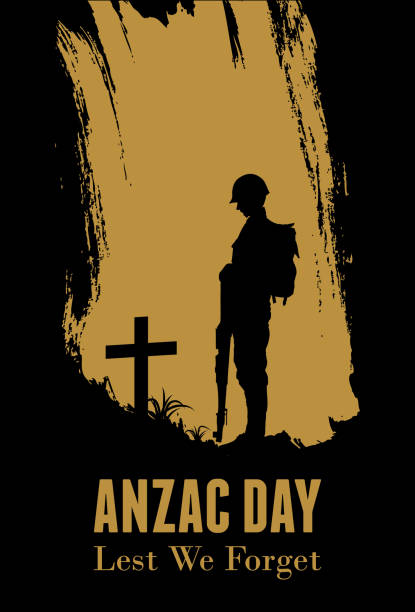 ilustraciones, imágenes clip art, dibujos animados e iconos de stock de silueta de un soldado luchando en la guerra, bandera del día de anzac, ilustración vectorial - celebration silhouette back lit sunrise