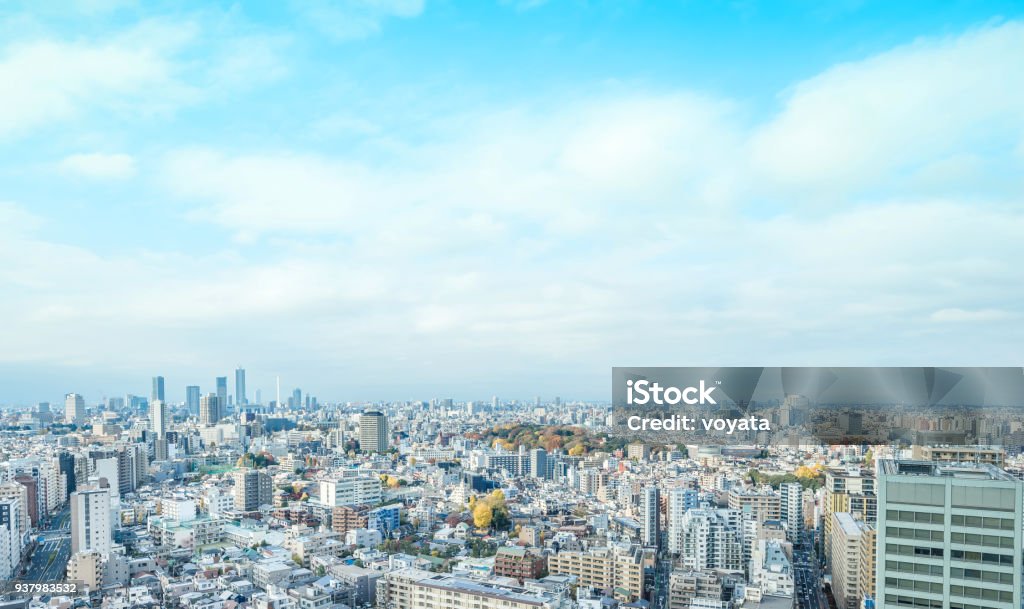 Vista aérea do horizonte vista panorâmica da cidade moderna de bunkyo, Tóquio, Japão - Foto de stock de Cidade royalty-free