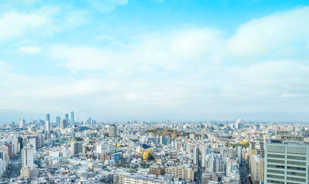 vista aérea do horizonte vista panorâmica da cidade moderna de bunkyo, tóquio, japão - tokyo prefecture skyline japan panoramic - fotografias e filmes do acervo