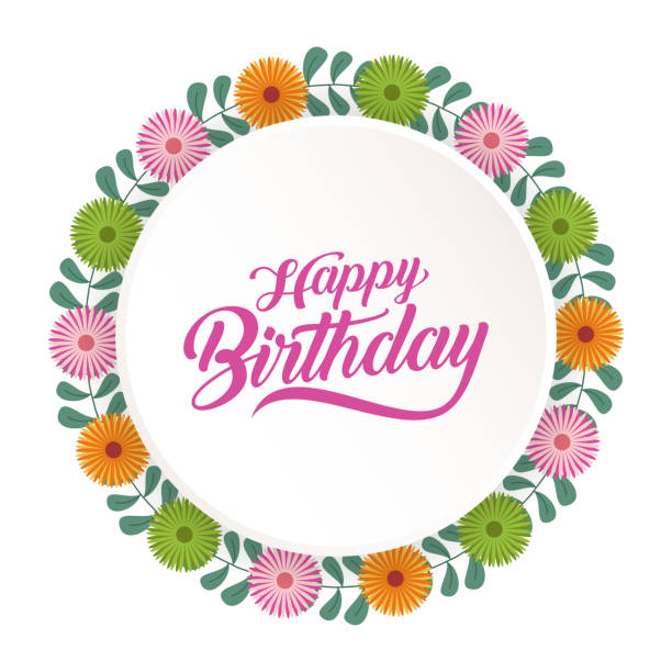 istock happy birthday greeting card with flower wreath 937992262