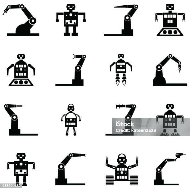 Robot Icon Set Stock Illustration - Download Image Now - Robot, Cut Out, Cartoon