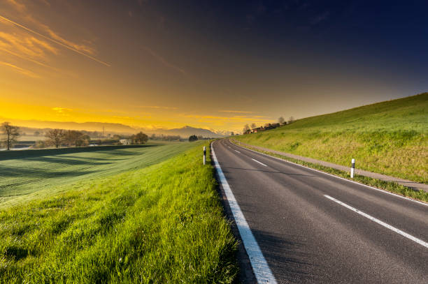 istock Asphalt road along the pasture 938014204