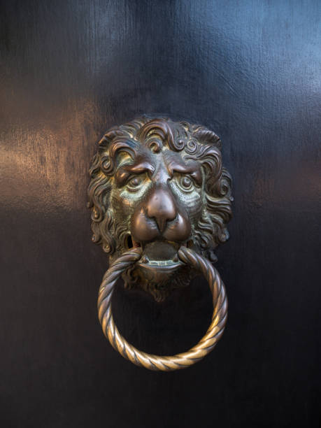 istock Weathered brass lion head door knocker 938016316