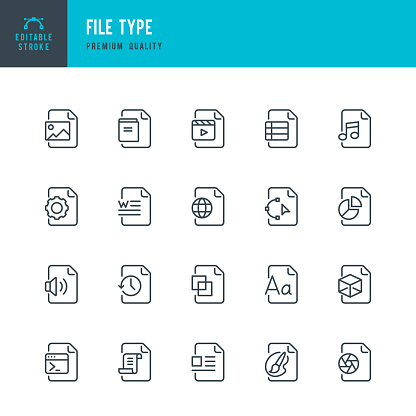 Set of File Type thin line vector icons.