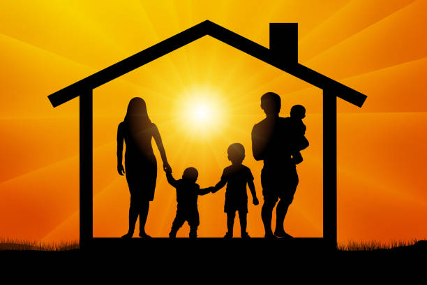 istock Family with three children in the house at sunset 938023682