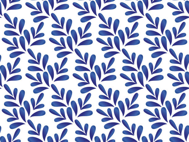 blätter blau-weißen muster - flower backgrounds tile floral pattern stock-grafiken, -clipart, -cartoons und -symbole