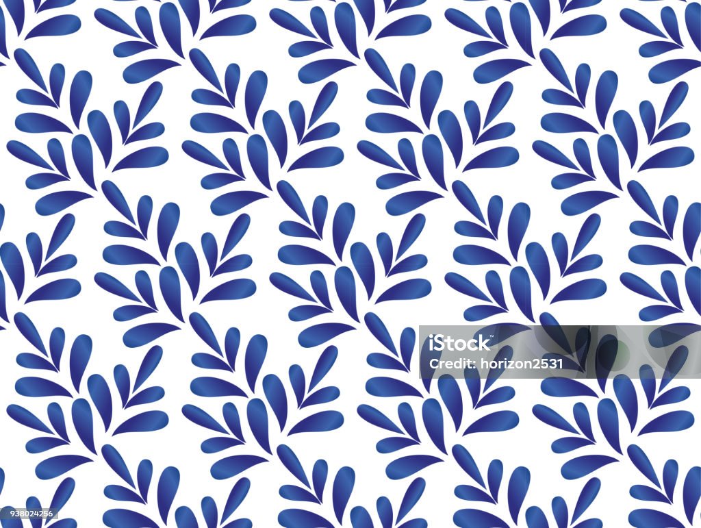 feuilles bleu et blanc motif - clipart vectoriel de Motif libre de droits