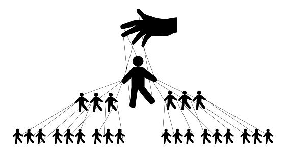 Pyramidal management of people, silhouette vector