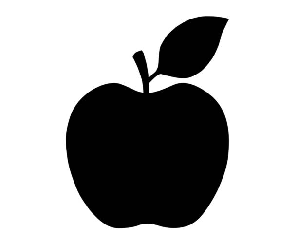 ilustraciones, imágenes clip art, dibujos animados e iconos de stock de símbolo de apple. silueta negra, aislado sobre fondo blanco. icono de vector contorno - apple