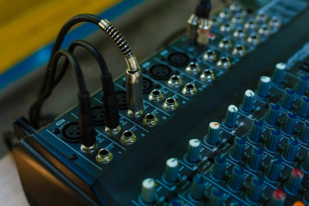 istock professional music mixer, macro photo music remote control, professional sound. Technical progress in music. Film texture Unfocused 938027014