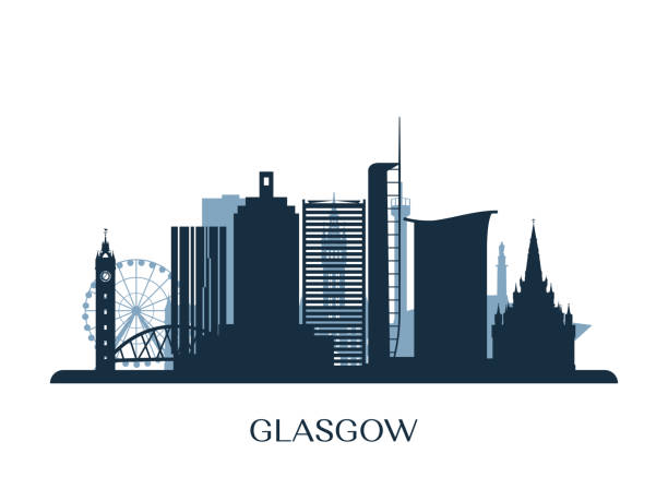 illustrations, cliparts, dessins animés et icônes de skyline de glasgow, silhouette monochrome. illustration vectorielle. - glasgow tower