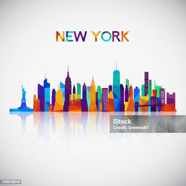 Ilustración de Silueta Del Horizonte De Nueva York En Colorido Estilo Geométrico Símbolo Para Su Diseño Ilustración De Vector y más Vectores Libres de Derechos de Ciudad de Nueva York