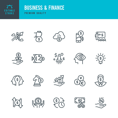 Set of Business and Finance thin line vector icons.