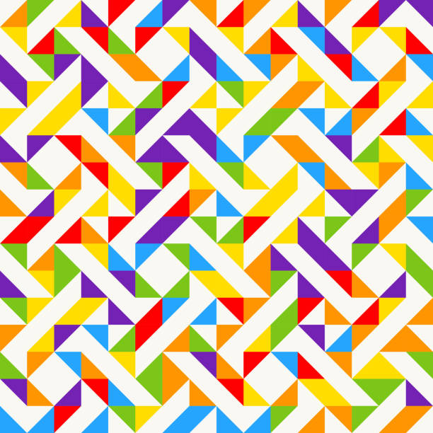 Rainbow mosaic tiles, abstract geometric background, seamless vector pattern. Rainbow mosaic tiles, abstract geometric background, seamless vector pattern. Colorful geometric background with triangles. Minimal background, rainbow colored. Vector illustration. color block stock illustrations