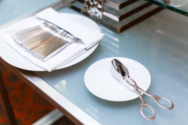 istock Lot of metal spoon and fork in plate 938038140
