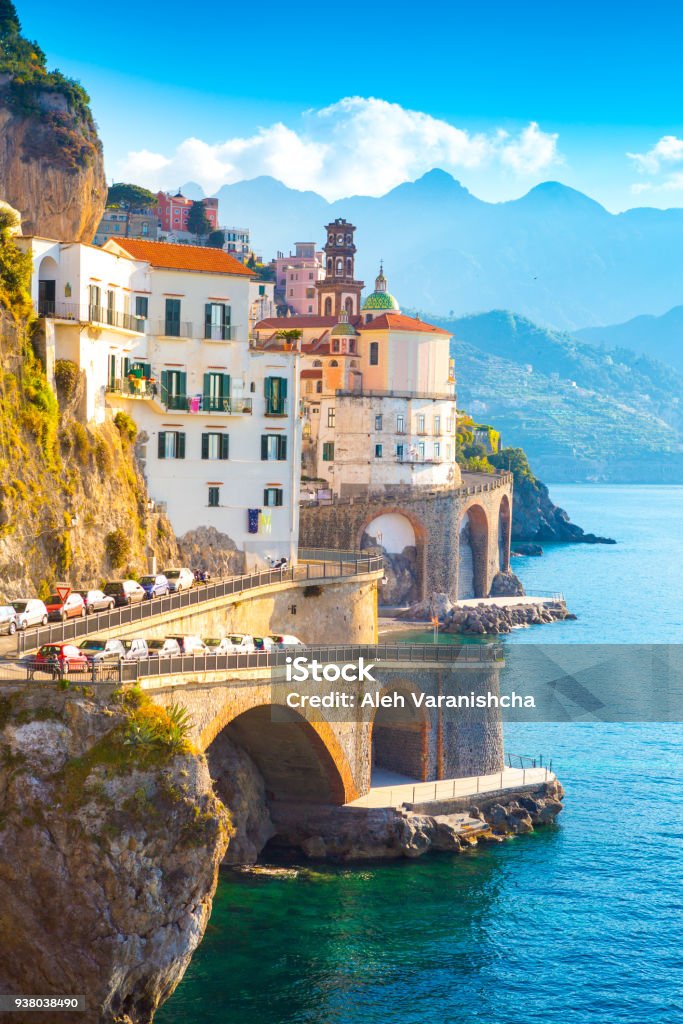 Amalfi, Italy Morning view of Amalfi cityscape on coast line of mediterranean sea, Italy Italy Stock Photo