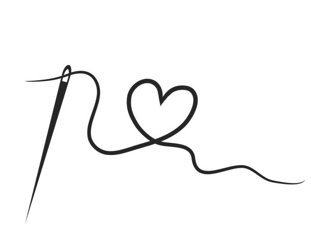 ilustraciones, imágenes clip art, dibujos animados e iconos de stock de corazón con un hilo de la aguja. ilustración de vector - thread needle sewing isolated