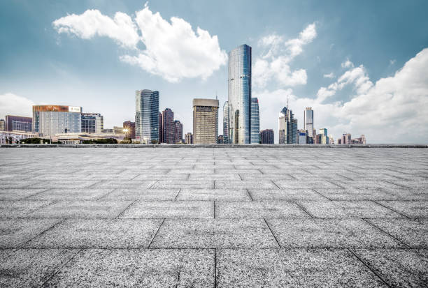 istock empty marble floor with cityscape and skyline in cloud sky 938056788