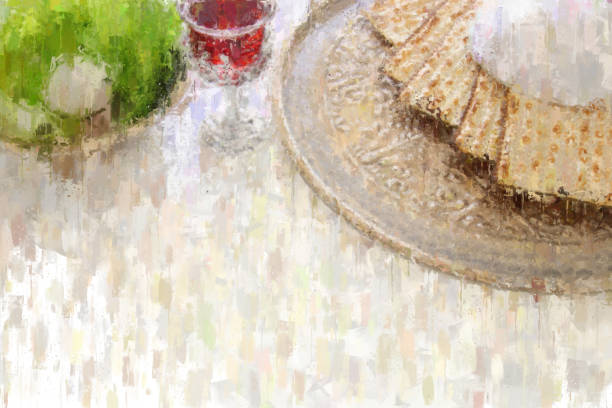 oilpainting styl i abstrakcyjny obraz koncepcji obchodów pesah (żydowskie święto paschy). - passover judaism seder kiddush cup zdjęcia i obrazy z banku zdjęć