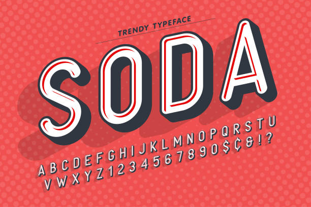 Condensed display font popart design, alphabet, letters and numb Condensed display font popart design, alphabet, letters and numbers. Swatch color control cold drink stock illustrations