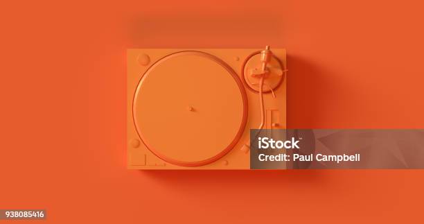 Orange Yellow Record Player Turntable Stock Photo - Download Image Now - Turntable, Above, Cut Out