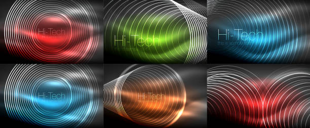 istock Set of neon circular outline rings backgrounds 938099966