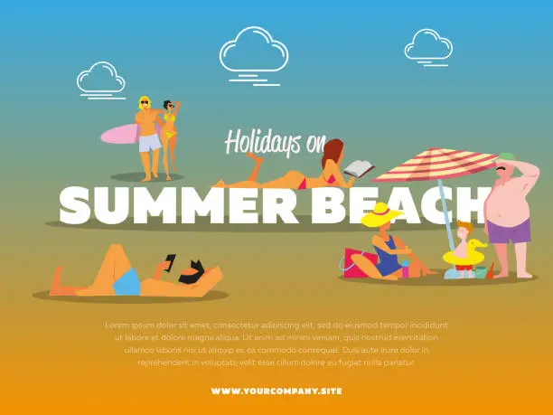 Vector illustration of Holidays on summer beach banner