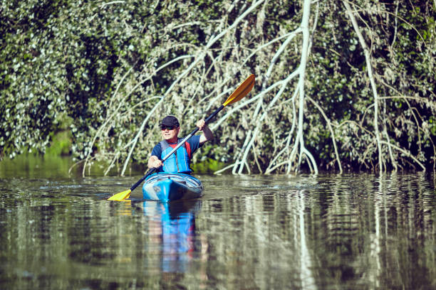 istock Man paddling a kayak on summer day. 938112264