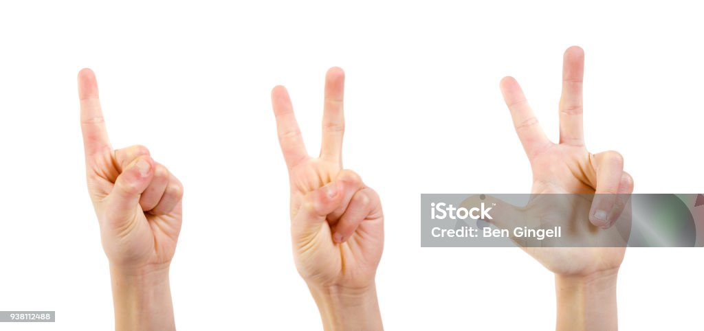 Young Caucasian teenage boy close up of hands Young Caucasian teenage boy's left hand counting 1 2 3 12-13 Years Stock Photo